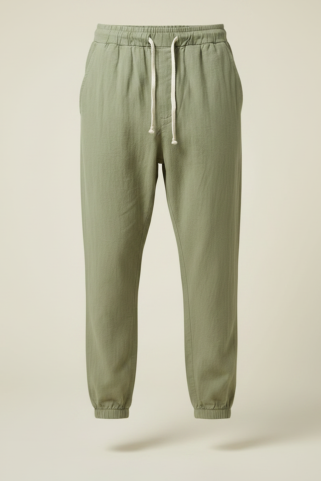 Pantalon Chinois Vert Armée Lin Cordon Ample Homme - Kaki - vue 3