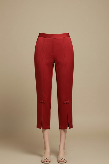 Pantalon Chinois Rouge Coton Coupe Droite Cheville Fendue - vue 3