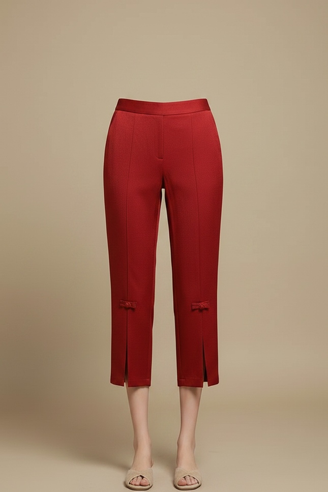Pantalon Chinois Rouge Coton Coupe Droite Cheville Fendue - vue 3