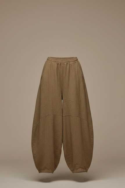 Pantalon Chinois Marron Ample Lin Sarouel Confortable - vue 3