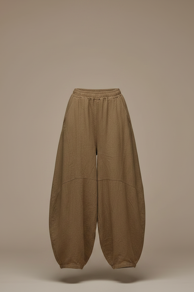 Pantalon Chinois Marron Ample Lin Sarouel Confortable - vue 3