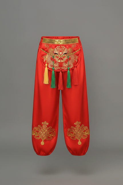 Pantalon Chinois Rouge Brodé Satiné Ample Enfant - vue 3
