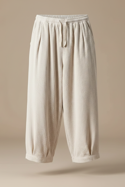 Pantalon Chinois Côtelé Beige Ample Décontracté Homme - Cordé - vue 3
