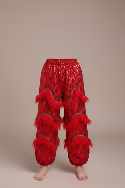Pantalon Chinois Rouge Pailleté Franges Enfant Danse - Polyester - vue 3
