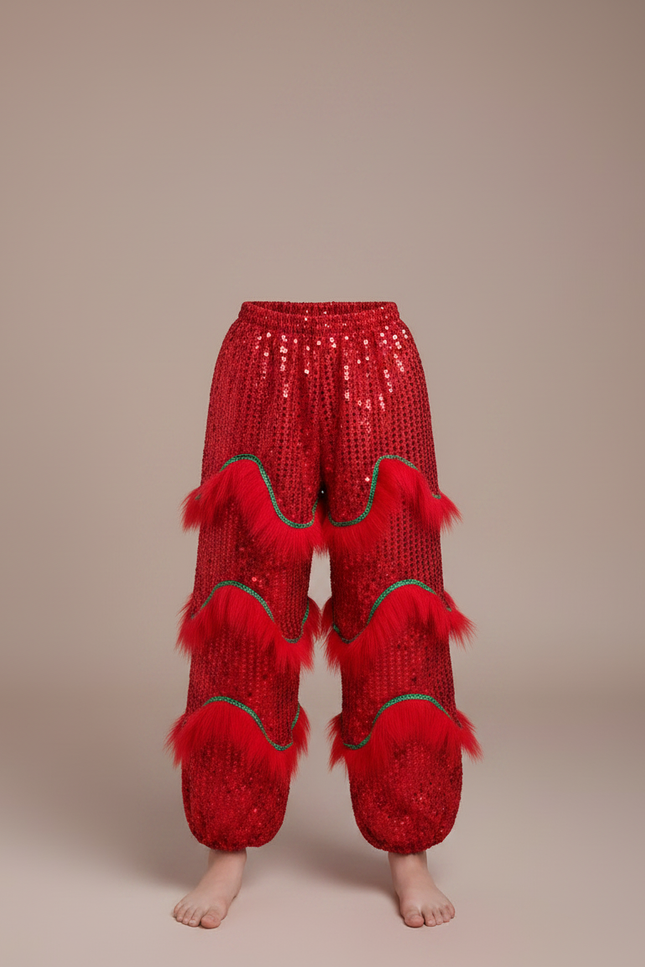 Pantalon Chinois Rouge Pailleté Franges Enfant Danse - Polyester - vue 3