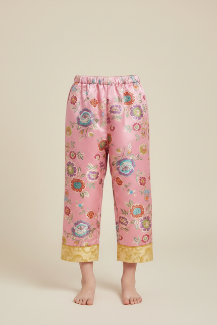 Pantalon Chinois Rose Satiné Fleuri Ample Traditionnel - vue 3