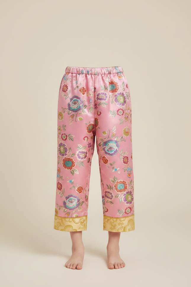 Pantalon Chinois Rose Satiné Fleuri Ample Traditionnel - vue 3