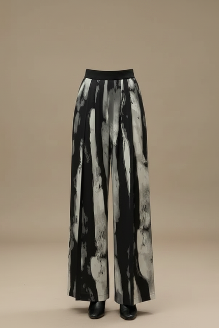Pantalon Chinois Imprimé Encre Fluide Ample Élégant Femme - Polyester - vue 3