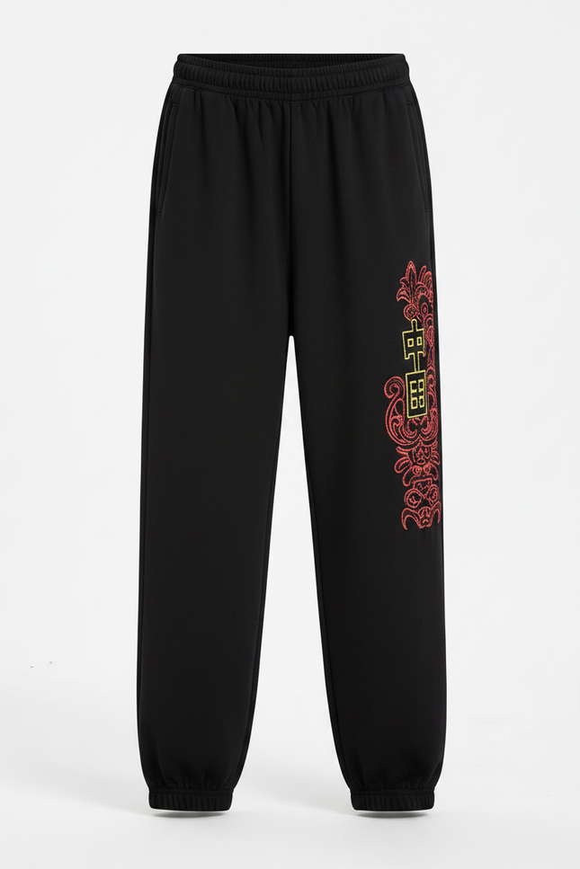 Pantalon Chinois Noir Ample Brodé Enfant Fille - Molleton - vue 3
