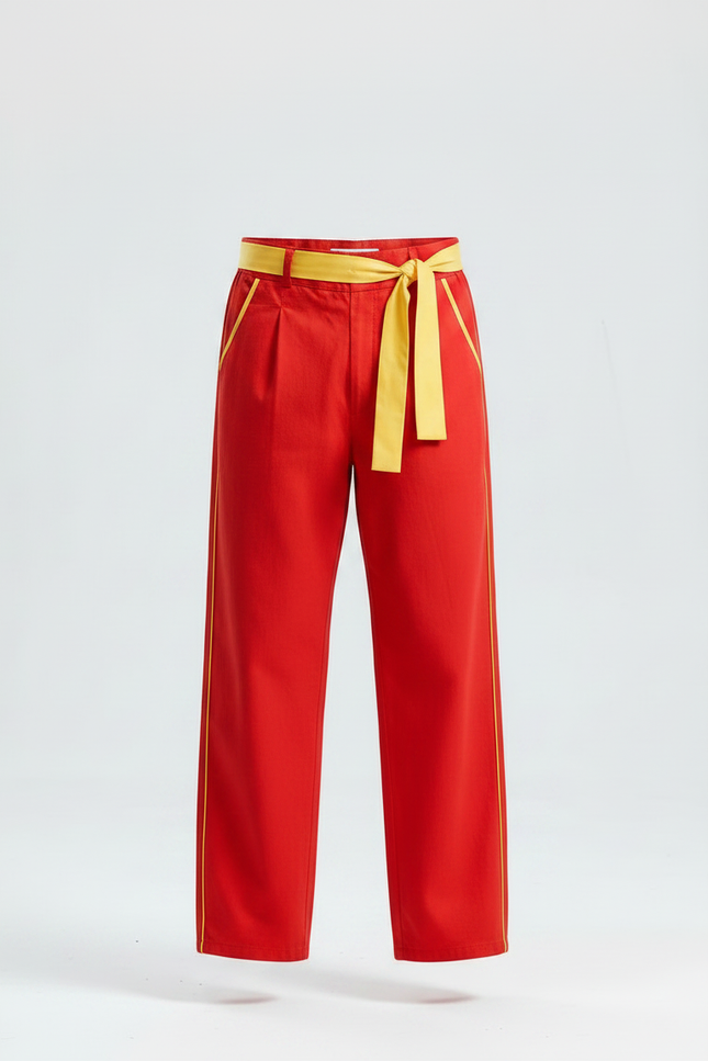 Pantalon Chinois Rouge Jaune Ample Décontracté Homme - Toile - vue 3