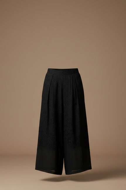 Pantalon Chinois Noir Jacquard Ample Vintage Fluide - Viscose - vue 3