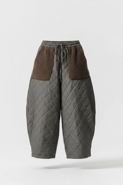 Pantalon Chinois Matelassé Large Gris Polaire Hiver - Kaki Polyester - vue 3