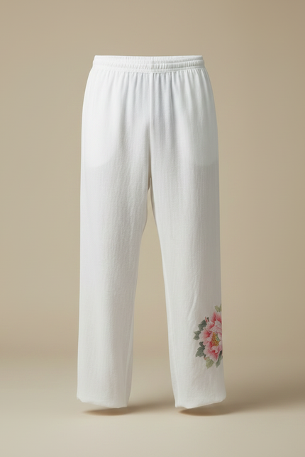 Pantalon Chinois Blanc Ample Fleur Coton Homme - Lin - vue 3