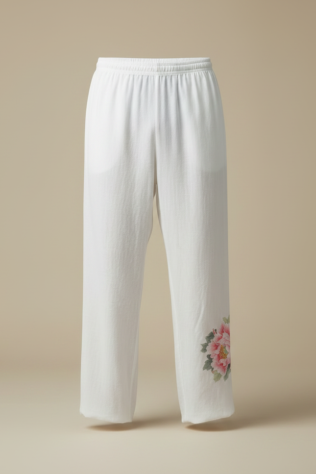 Pantalon Chinois Blanc Ample Fleur Coton Homme - Lin - vue 3