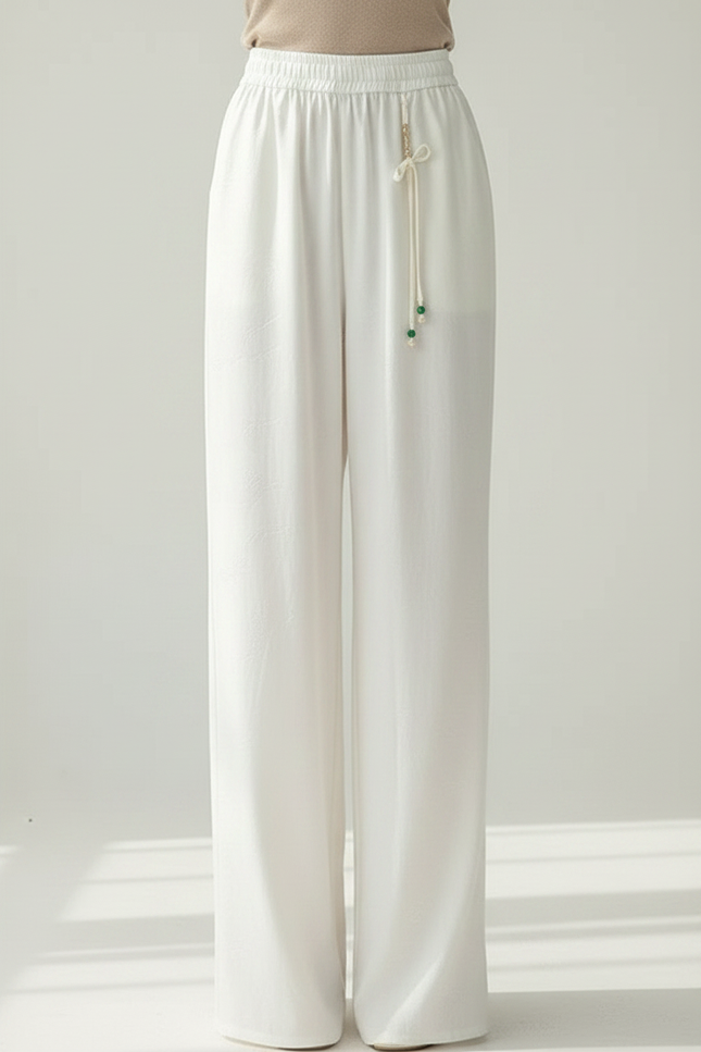 Pantalon Chinois Blanc Jacquard Ample Fluide Décontracté - Viscose - vue 3