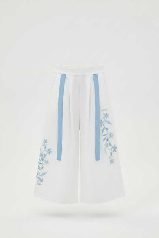 Pantalon Chinois Blanc Ample Brodé Floral Enfant - Viscose - vue 3