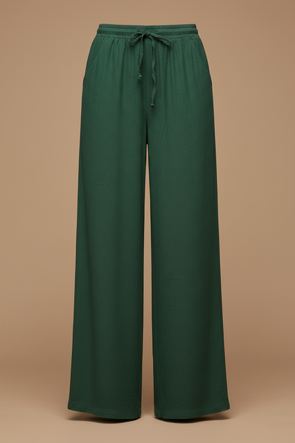 Pantalon Chinois Vert Ample Fluide Cordon Lin - vue 3