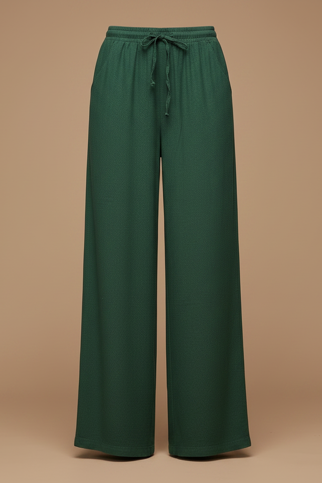 Pantalon Chinois Vert Ample Fluide Cordon Lin - vue 3