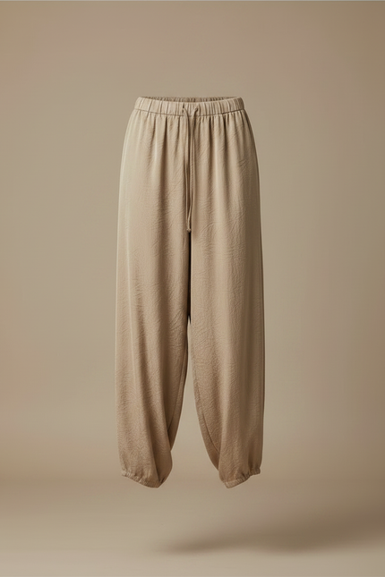 Pantalon Chinois Satin Beige Ample Fluide Décontracté - vue 3