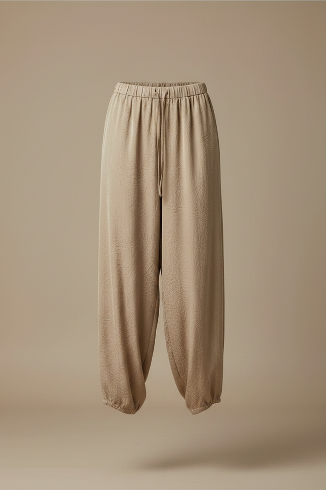 Pantalon Chinois Satin Beige Ample Fluide Décontracté - vue 3