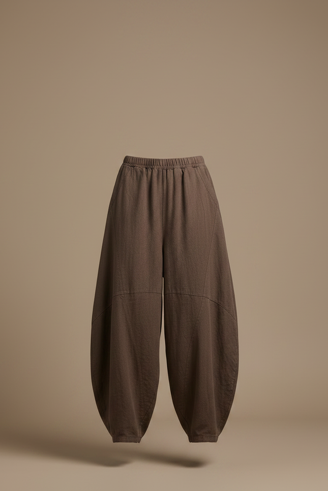 Pantalon Chinois Marron Lin Ample Sarouel Confortable Femme - vue 3