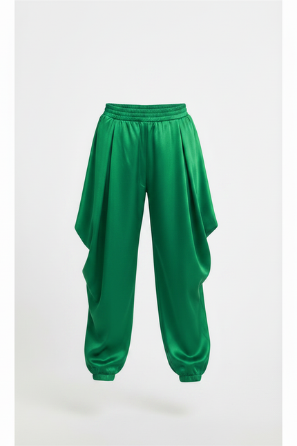 Pantalon Chinois Vert Satiné Ample Harem Garçon - vue 3
