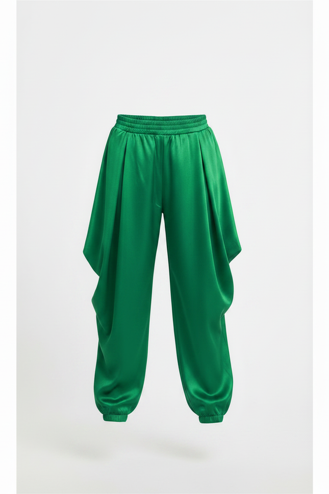 Pantalon Chinois Vert Satiné Ample Harem Garçon - vue 3