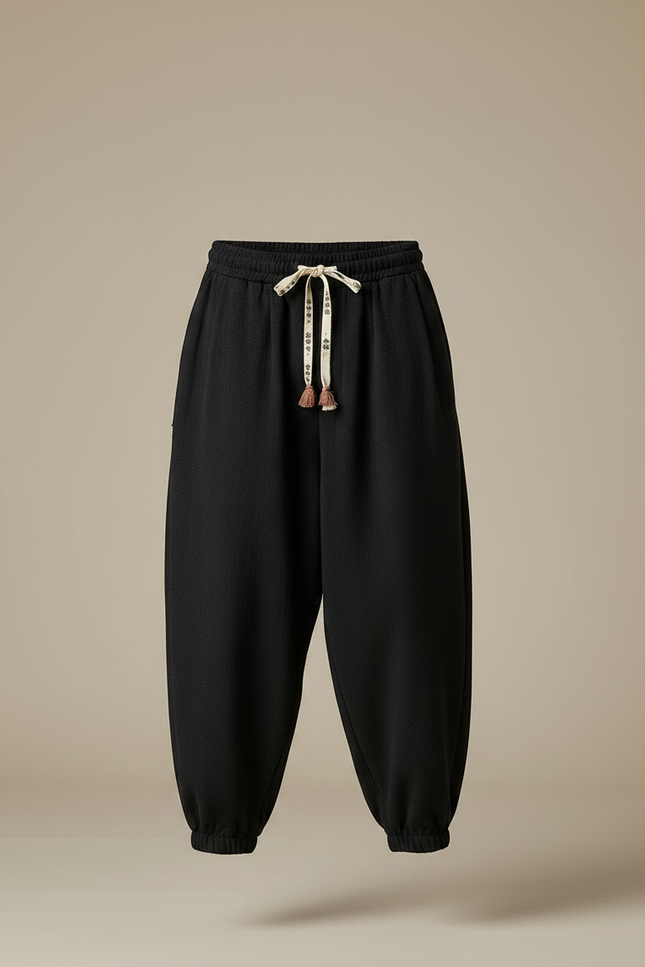 Pantalon Chinois Noir Ample Hiver Décontracté Homme - Molleton - vue 3