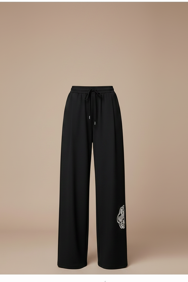 Pantalon Chinois Noir Ample Brodé Fluide Femme - Viscose - vue 3