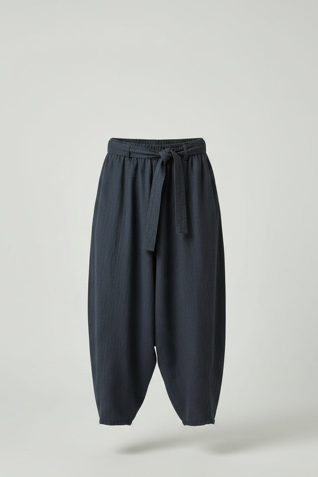 Pantalon Chinois Gris Foncé Ample Lin Cordon Homme - vue 3