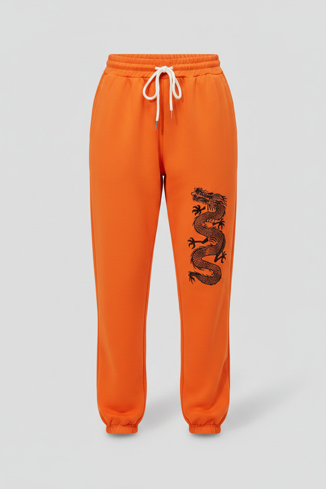 Pantalon Chinois Orange Dragon Imprimé Jogger Décontracté - Molleton - vue 3