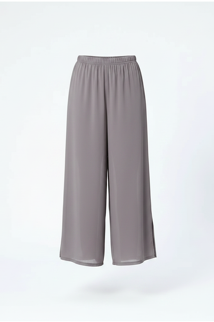 Pantalon Chinois Gris Fluide Double-couche Fendu Élégant - Polyester - vue 3