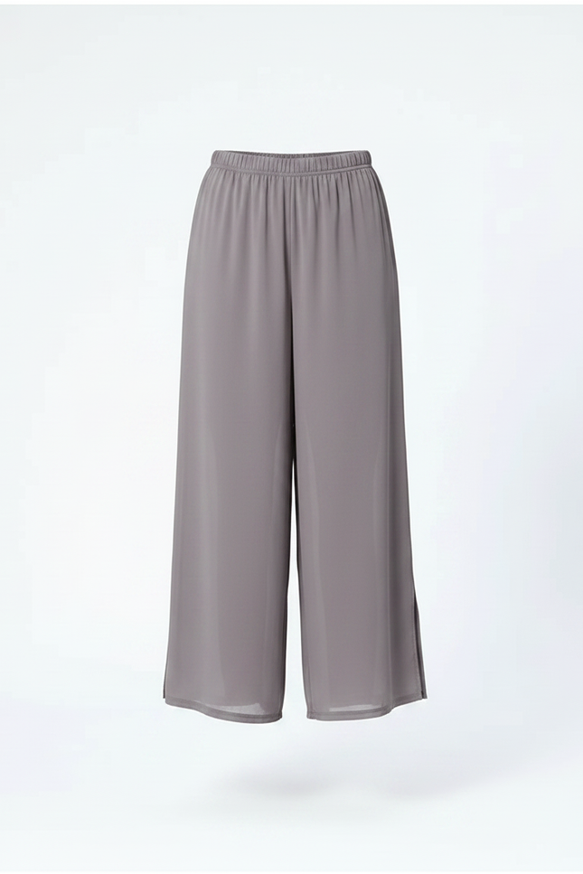 Pantalon Chinois Gris Fluide Double-couche Fendu Élégant - Polyester - vue 3