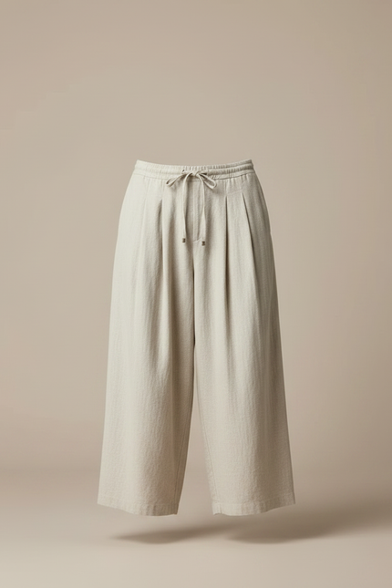 Pantalon Chinois Lin Ample Beige Décontracté Unisexe - vue 3