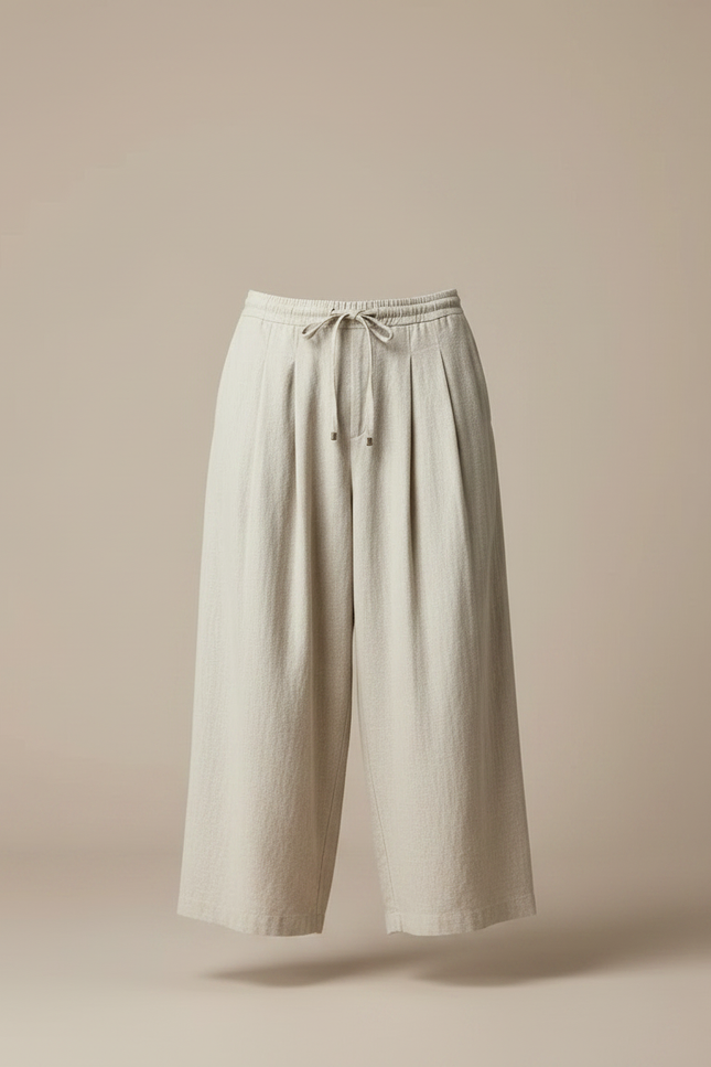 Pantalon Chinois Lin Ample Beige Décontracté Unisexe - vue 3