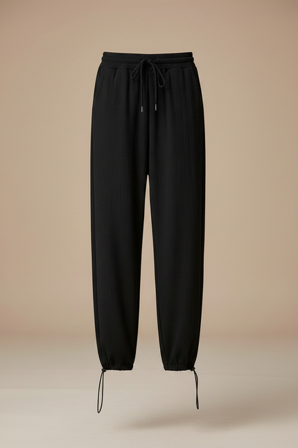 Pantalon Chinois Noir Ample Cordon Ribbed Confortable - Maille - vue 3