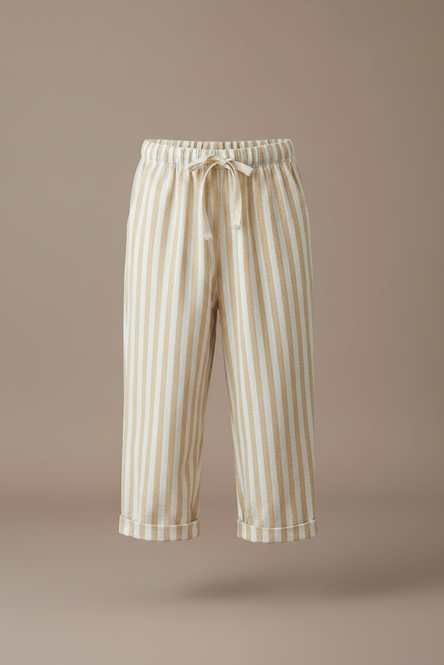 Pantalon Chinois Fille Beige Ample - Lin - vue 3