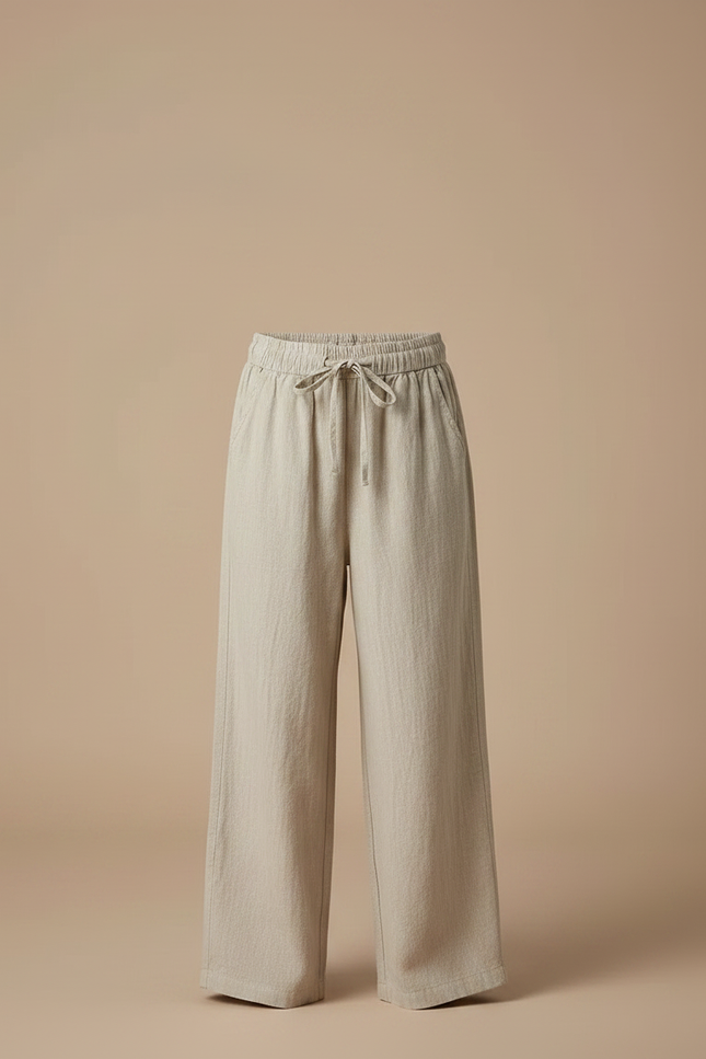 Pantalon Chinois Beige Lin Ample Décontracté Garçon - vue 3
