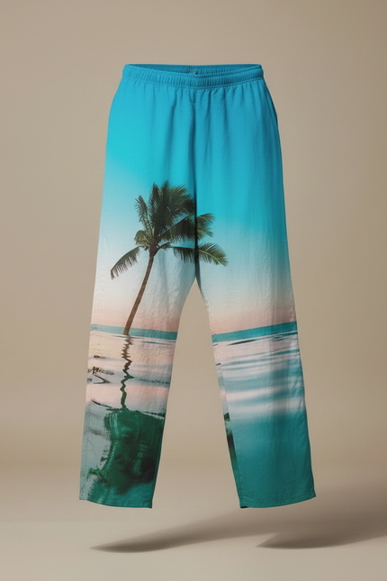 Pantalon Chinois Paysage Tropical Ample Cordon Homme - Imprimé Lin - vue 3