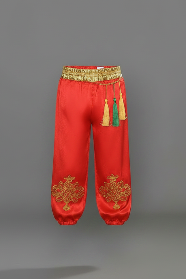 Pantalon Chinois Rouge Satiné Brodé Ample Enfant - vue 3