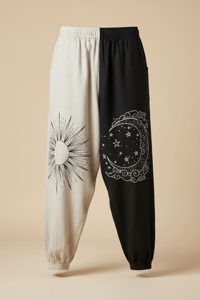 Pantalon Chinois Bicolore Ample Coton Soleil Lune - Multicolore - vue 3