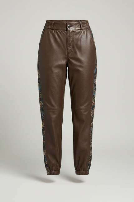Pantalon Chinois Cuir Marron Imprimé Ample Femme - vue 3