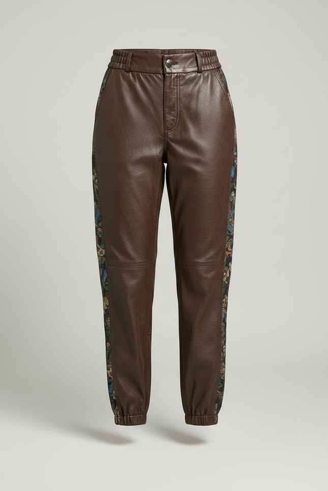 Pantalon Chinois Cuir Marron Imprimé Ample Femme - vue 3