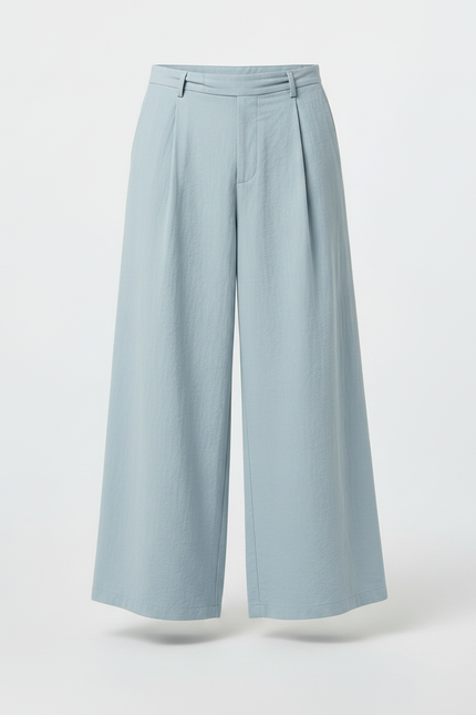 Pantalon Chinois Bleu Ciel Ample Plissé Décontracté - Lin - vue 3