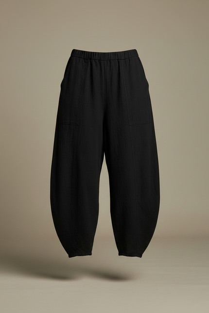 Pantalon Chinois Noir Ample Coton Lin Confortable - vue 3