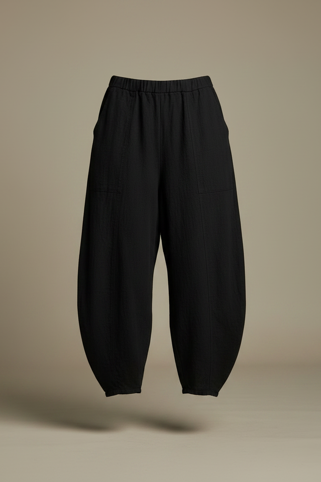 Pantalon Chinois Noir Ample Coton Lin Confortable - vue 3