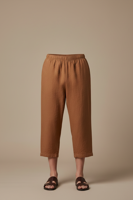 Pantalon Chinois Marron Ample Lin Décontracté Homme - vue 3