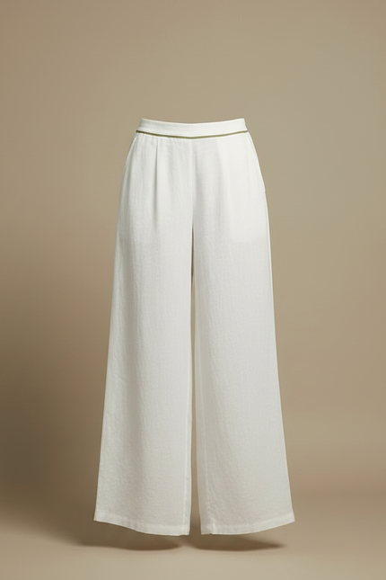 Pantalon Chinois Blanc Ample Fluide Décontracté Femme - Lin - vue 3