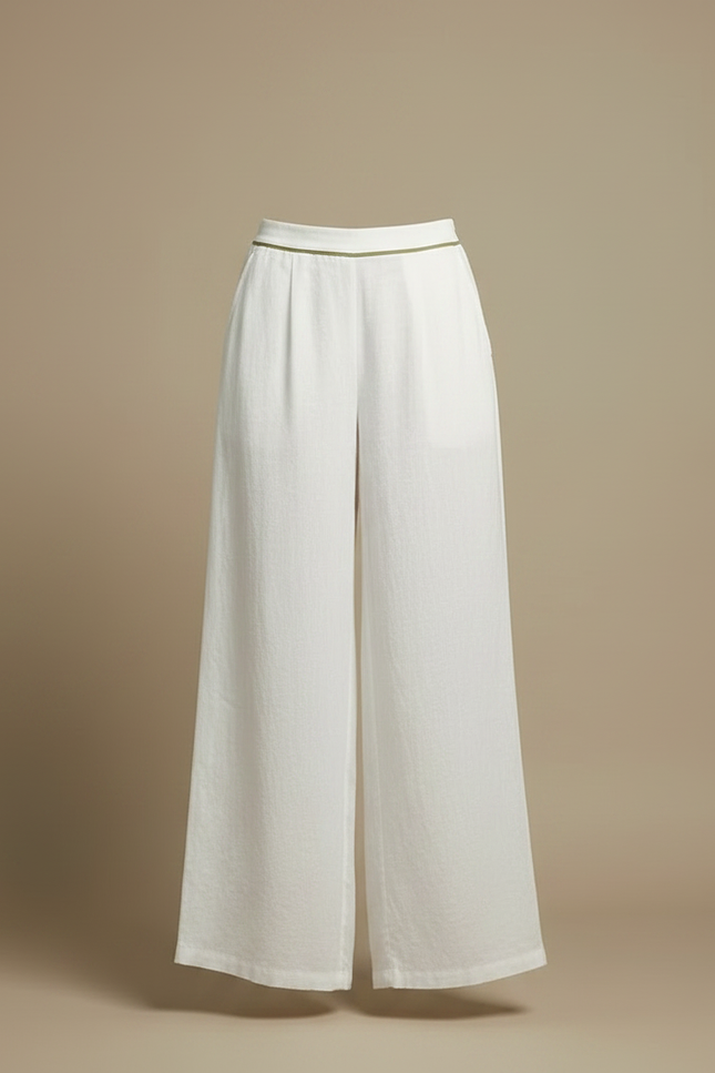 Pantalon Chinois Blanc Ample Fluide Décontracté Femme - Lin - vue 3