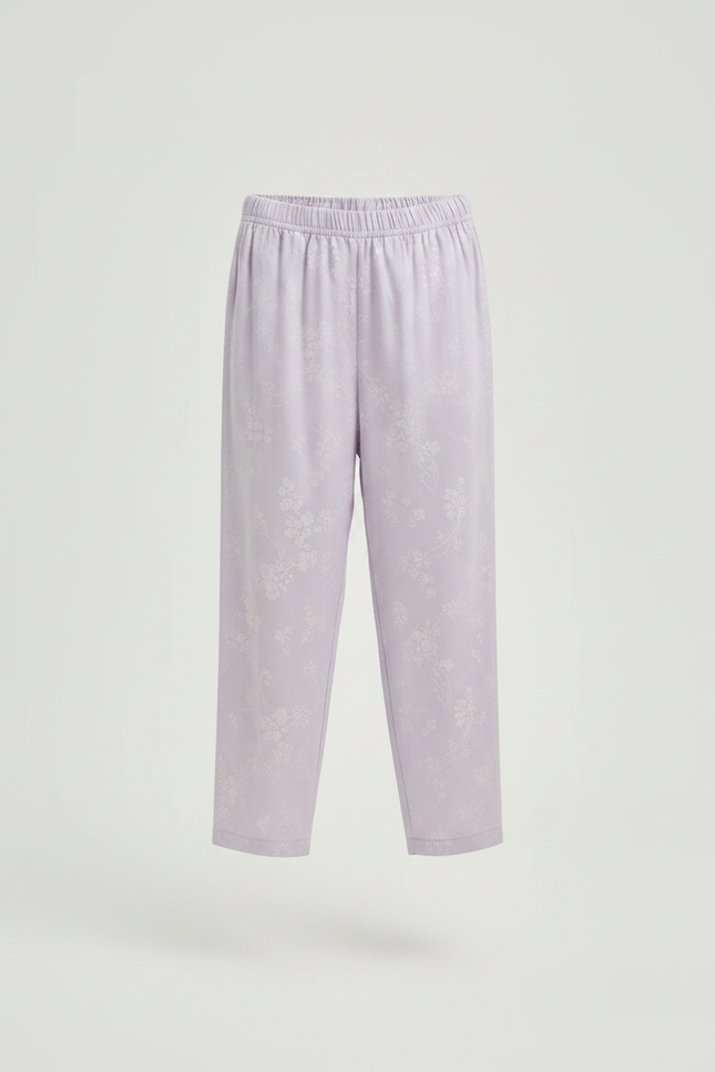 Pantalon Chinois Lilas Ample Imprimé Floral Doux - Violet Viscose - vue 3